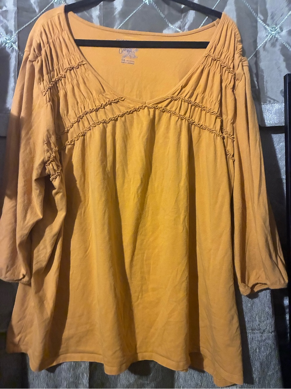 JMS Mustard Smocked V-Neck Women's Top